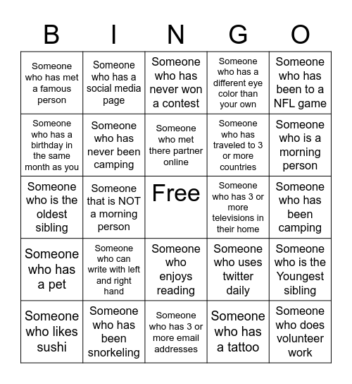 ICEBREAKER BINGO! Bingo Card