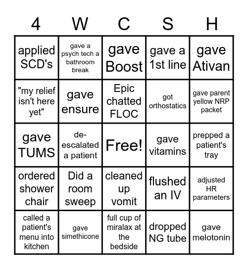 4WCSH Nurses Week Bingo Card