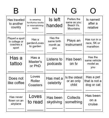 Team day BINGO: Find someone who.... Bingo Card