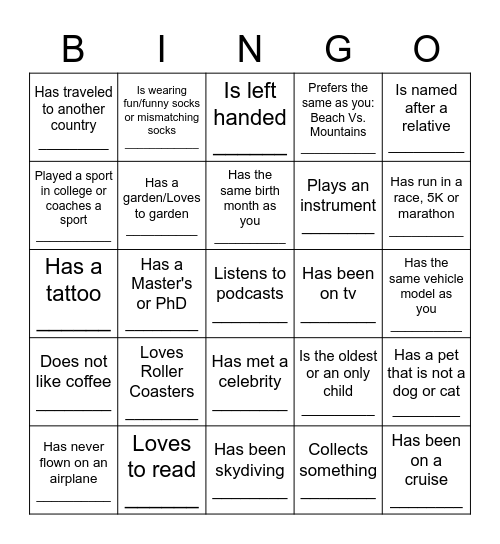 Team day BINGO: Find someone who.... Bingo Card