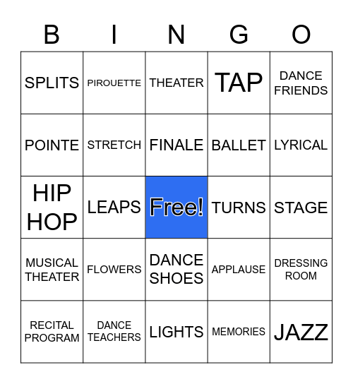 ALL ABOUT DANCE!  BINGO Card