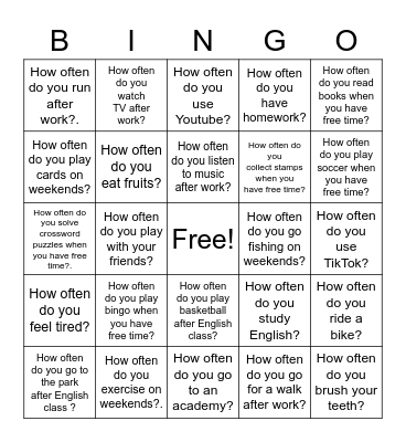 Adverbs of Frequency Bingo Card