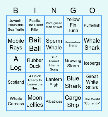 Blue Planet Bingo - Open Ocean Bingo Card