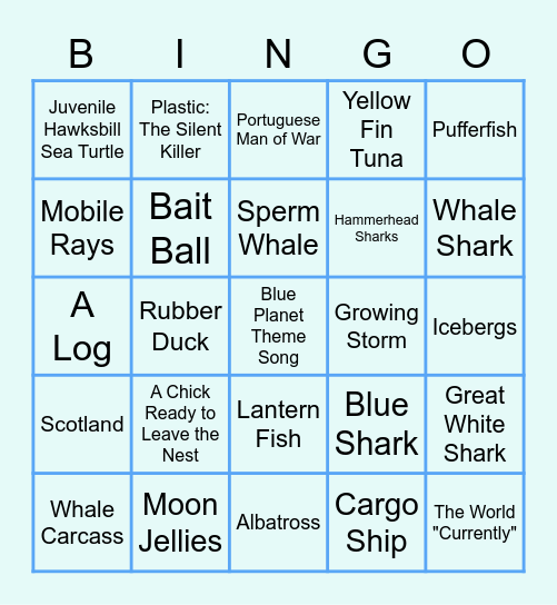 Blue Planet Bingo - Open Ocean Bingo Card