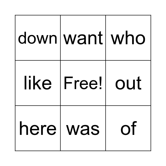 3rd Tri PR Sight Words Bingo Card