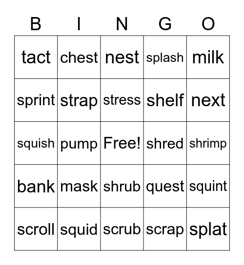 Blends Bingo Card