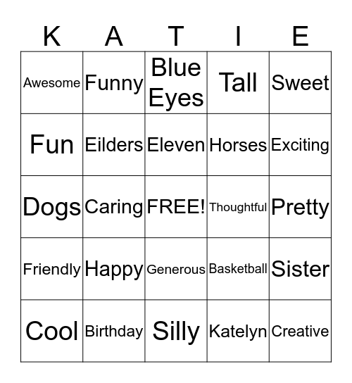 HAPPY 11TH BIRTHDAY, KATELYN! Bingo Card