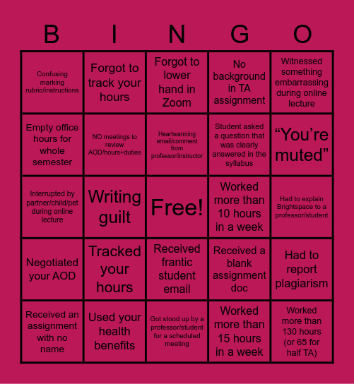 TA Bingo Card