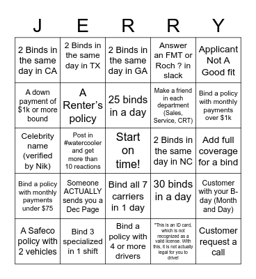 Jerry Bingo Card