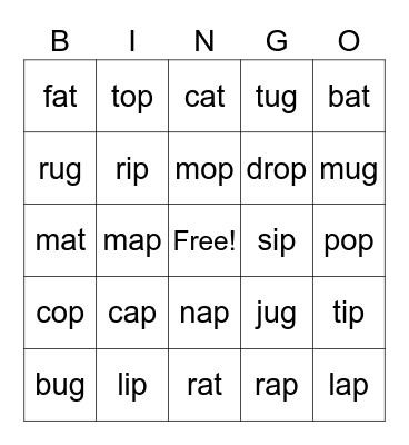 Onset & Rimes Bingo Card