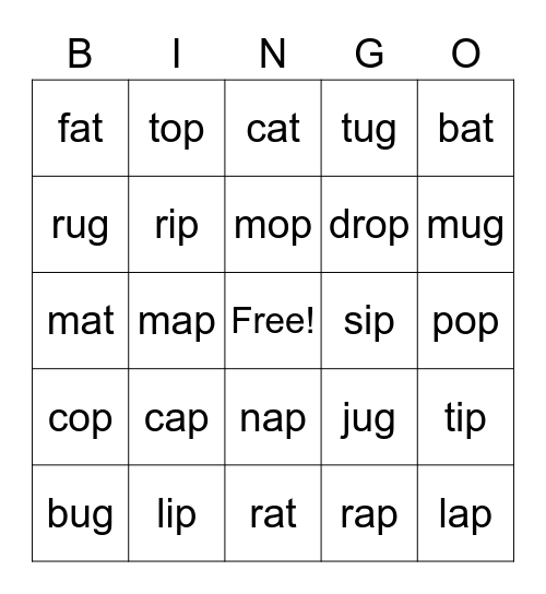Onset & Rimes Bingo Card