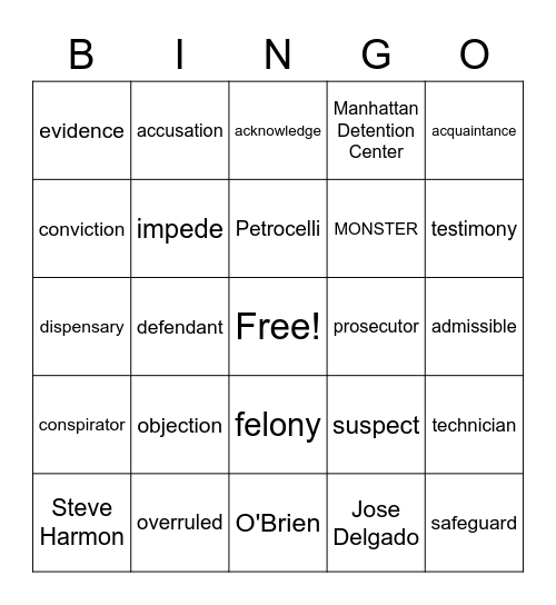 Monster Vocabulary List 2 Bingo Card