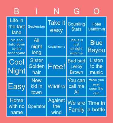 Gerry’s Rock n’ Roll Bingo Card
