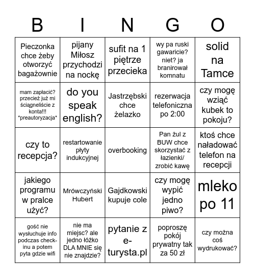 Tamka przypały Bingo Card