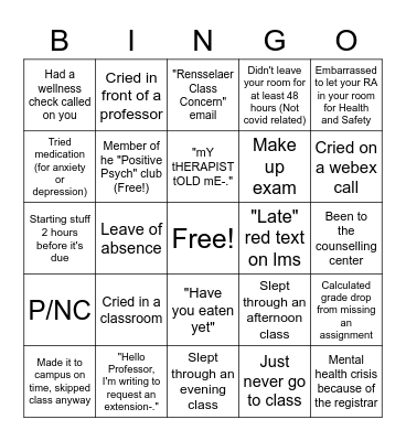 mentally ill rpi student bingo Card