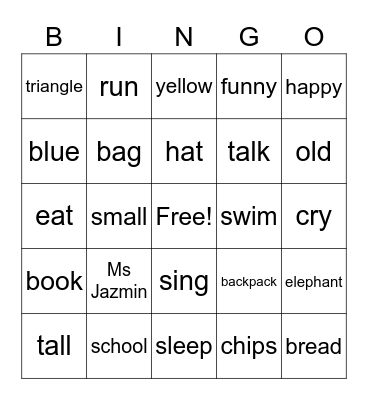 Parts of Speech Bingo Card