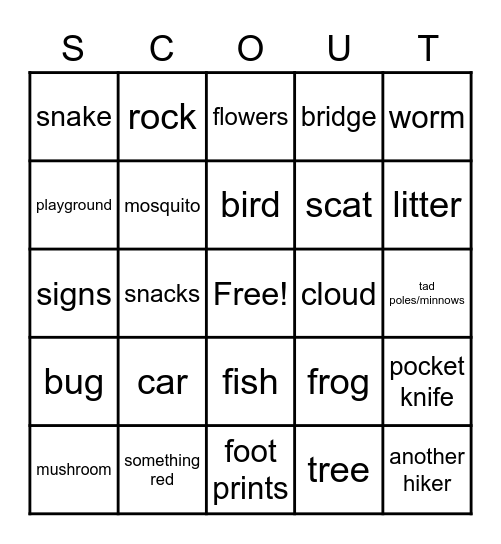 Trail Bingo Card