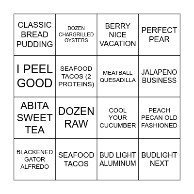 TACO TUESDAY Bingo Card