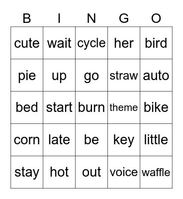 SYLLABLE TYPES Bingo Card