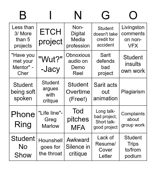 Portfolio Bingo Card