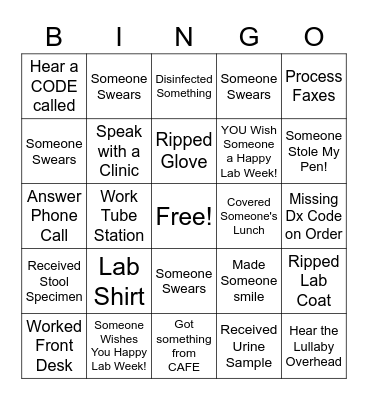 CRHS Lab Week 2022 Bingo Card