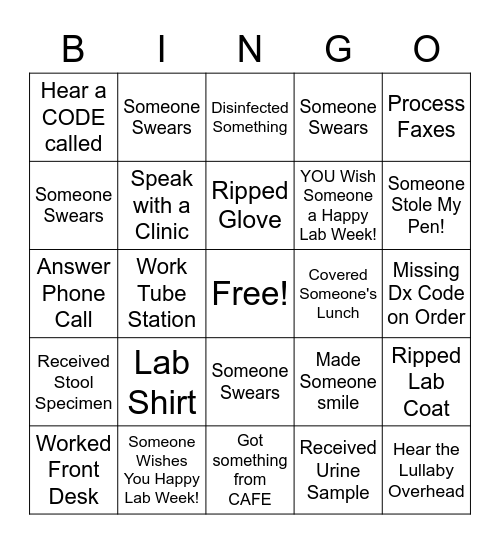 CRHS Lab Week 2022 Bingo Card