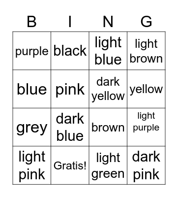 Colors! Bingo Card