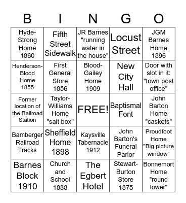 My Historical Kaysville Bingo Card