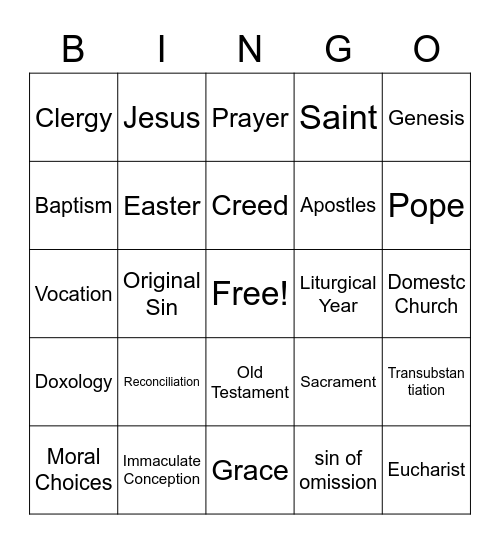 Catholic BINGOHoly Spirit Bingo Card