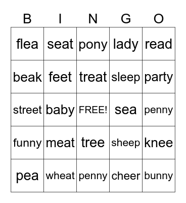 Long e Bingo Card