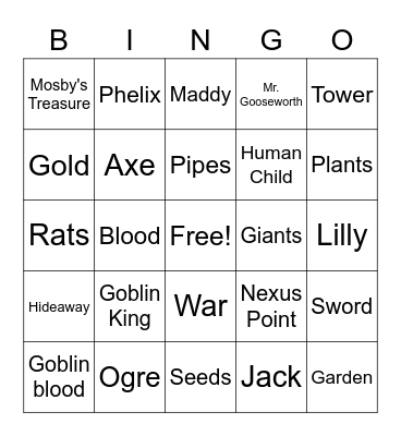 Mighty Jack and the Goblin King Bingo Card