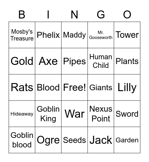 Mighty Jack and the Goblin King Bingo Card