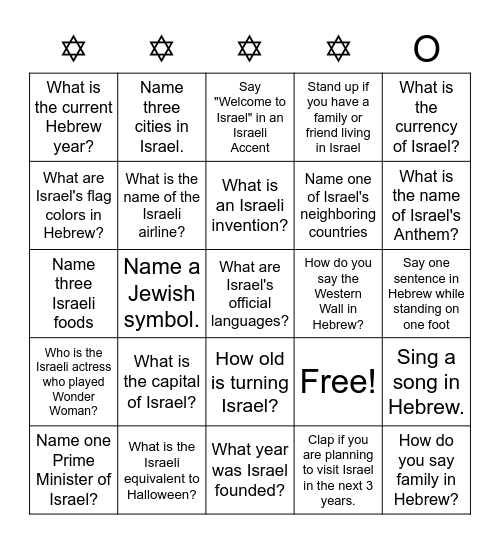 ✡️ Yom Yisrael Bingo ✡️ Bingo Card