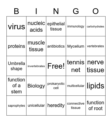 Module 11: General Biology Bingo Card