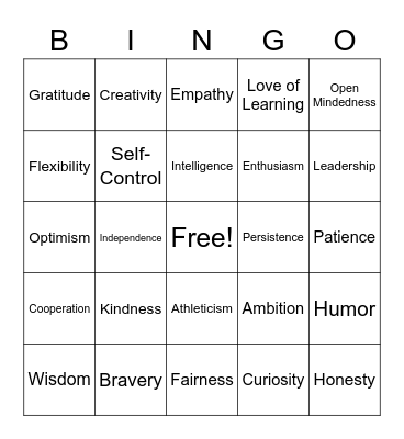 Strengths Exploration Bingo Card