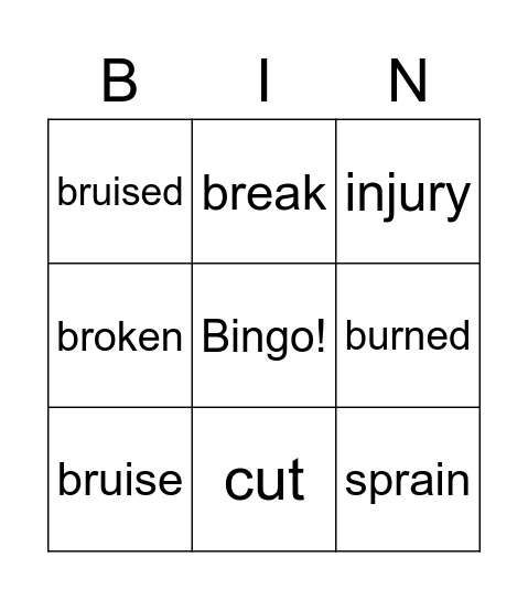 Injuries Bingo Card