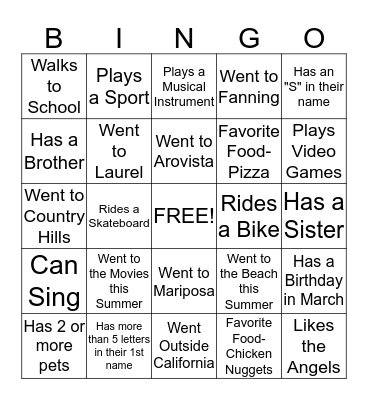 Bingo Scavenger Hunt Bingo Card