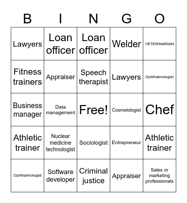 Careers for You! Bingo Card