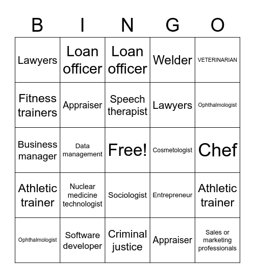 Careers for You! Bingo Card