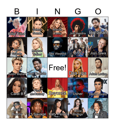 ASCAP 2022 Artist Bingo Card