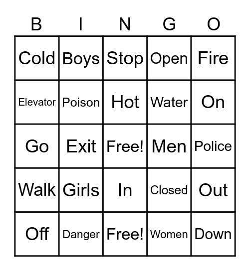 Edmark Signs Around Us Bingo Card