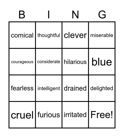 People Adjectives Bingo Card