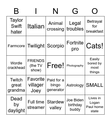 Olive Bingo Card