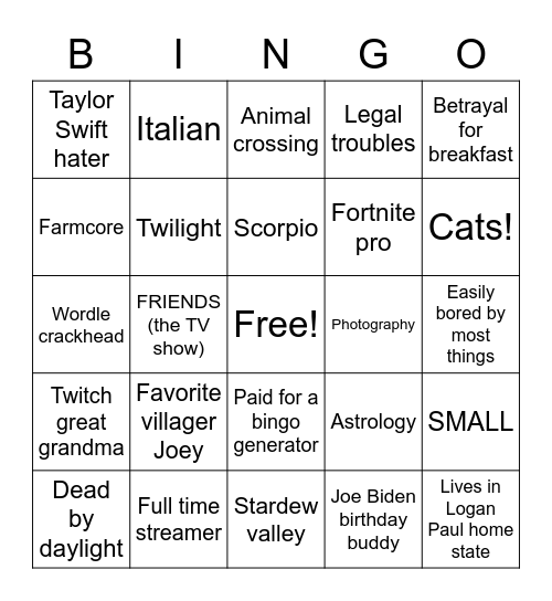 Olive Bingo Card