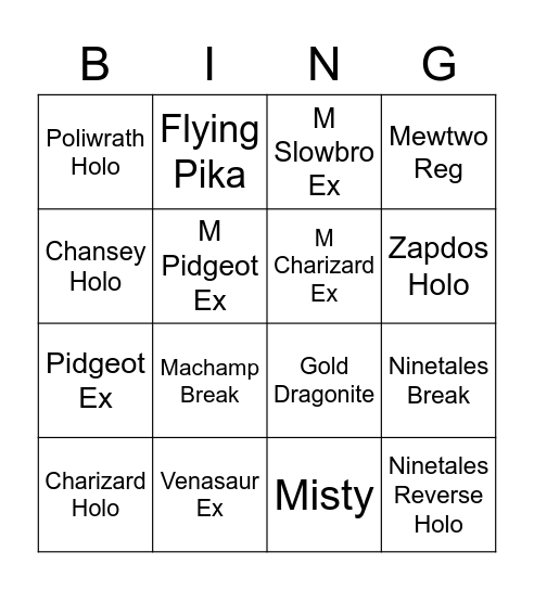 Evolutions Bingo Card