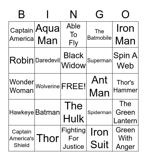 Superheros! Bingo Card