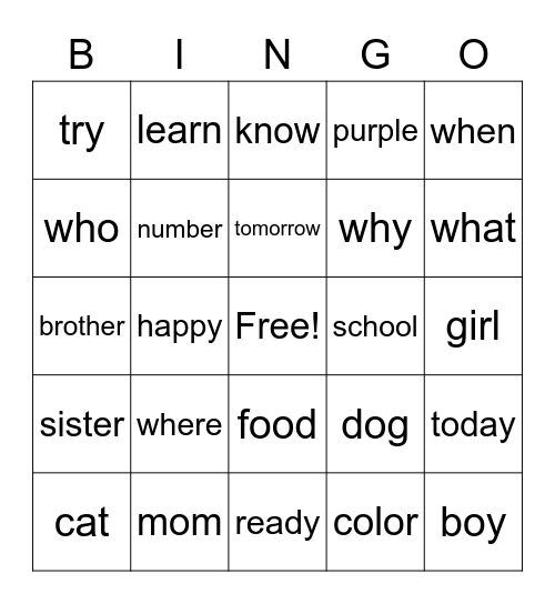 Tutoring Bingo Card