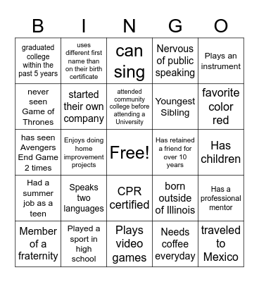Networking Bingo Card