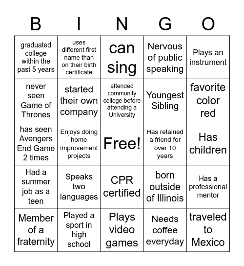 Networking Bingo Card