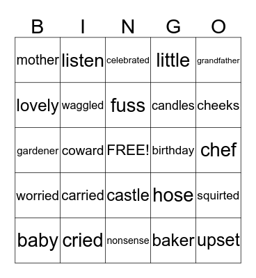 Vocabulary Bingo Card